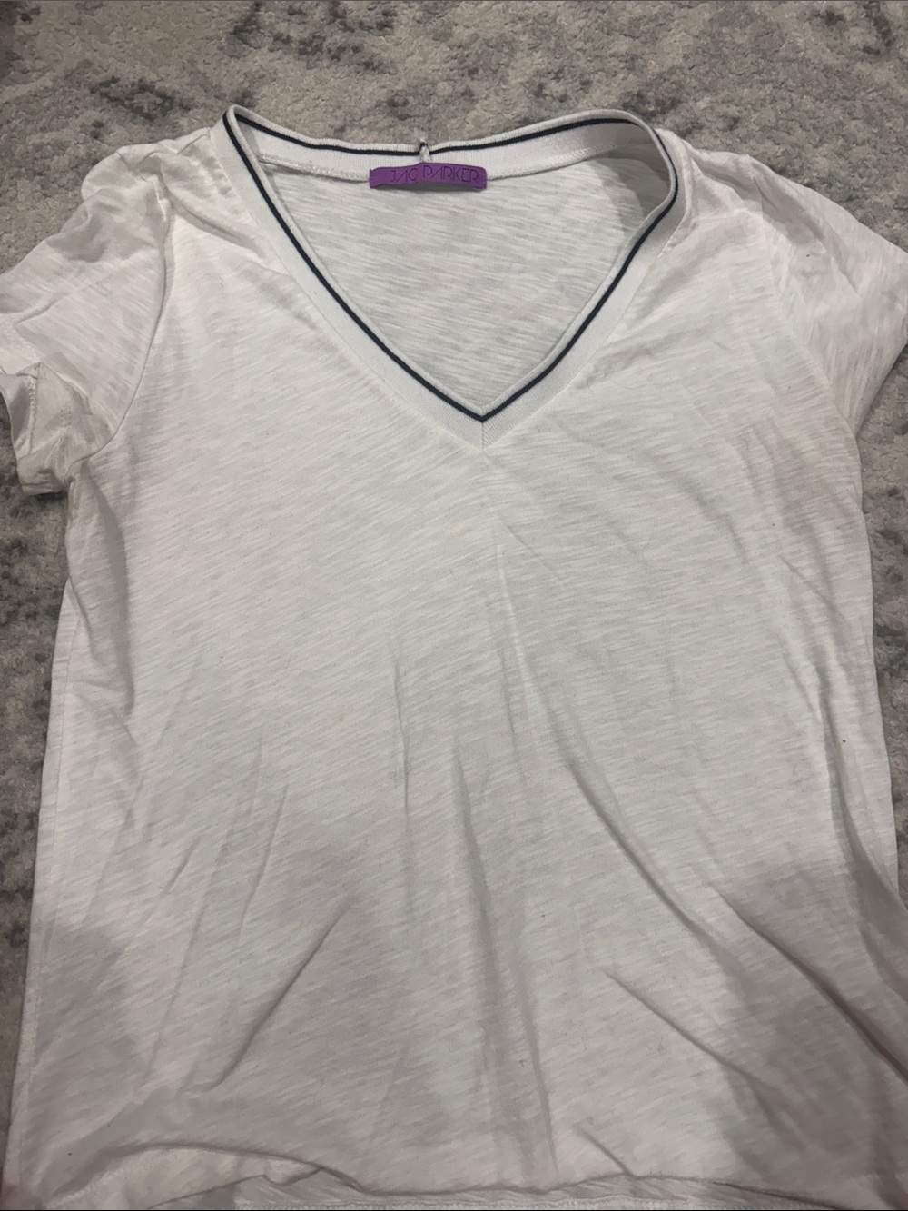 Lightweight White V-Neck Short Sleeve Tee with Contrast Trim